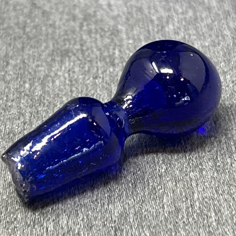OOAK Cobalt Blue Glass Decanter Cruet Bottle Stopper Optic Swirl Applied Handle - Picture 12 of 14